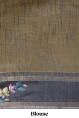 Yellow checked semi tussar saree with contrast floral vine border and blouse