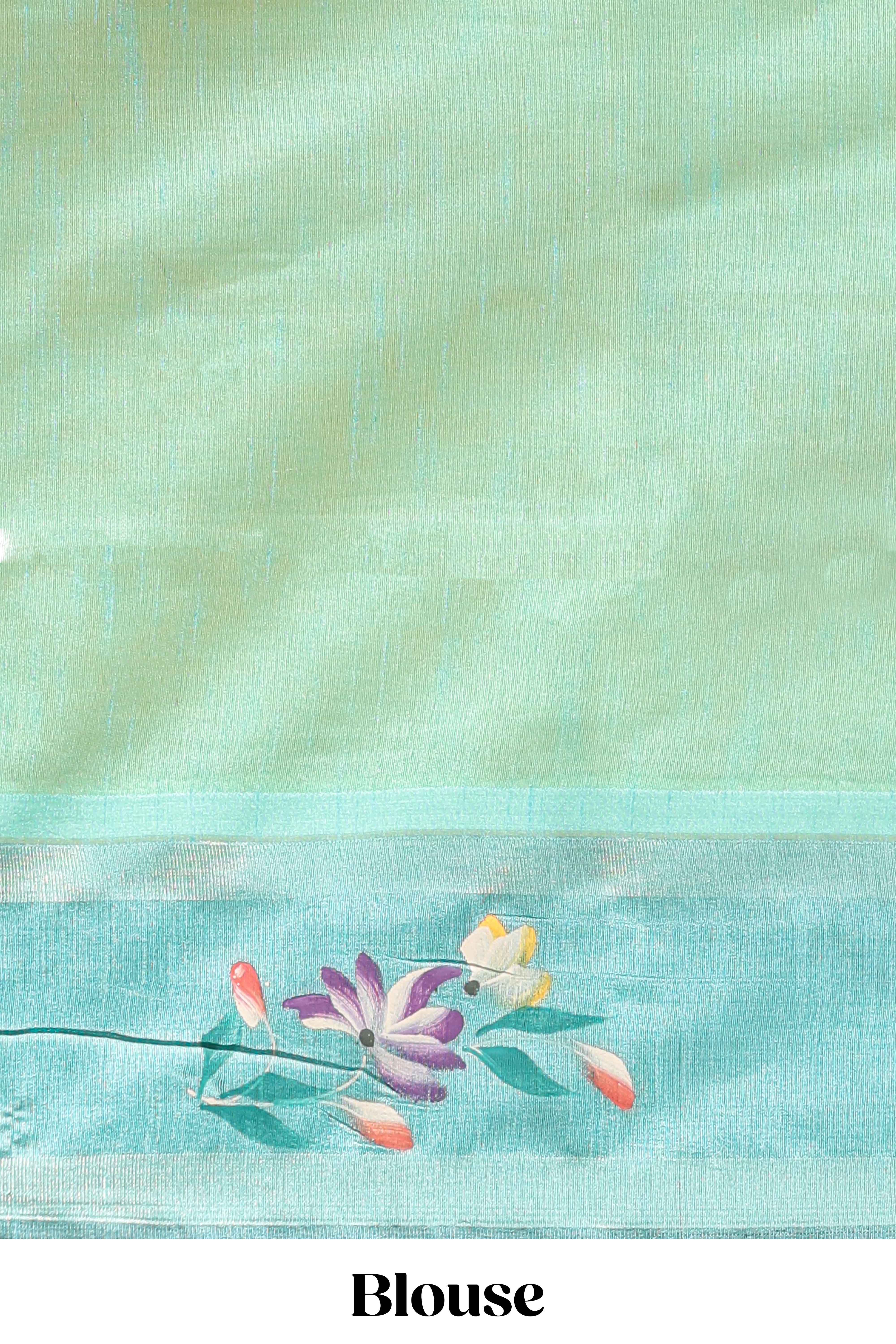 Yellow checked semi tussar saree with contrast floral vine border and blouse