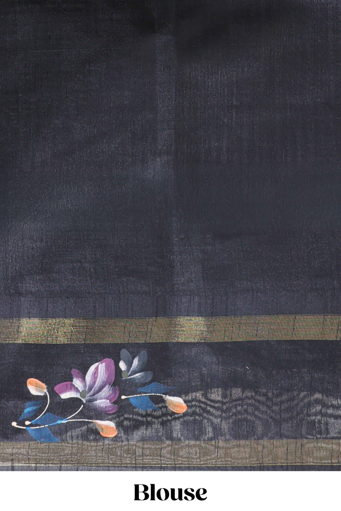 Teal blue checked semi tussar saree with contrast floral vine border and blouse