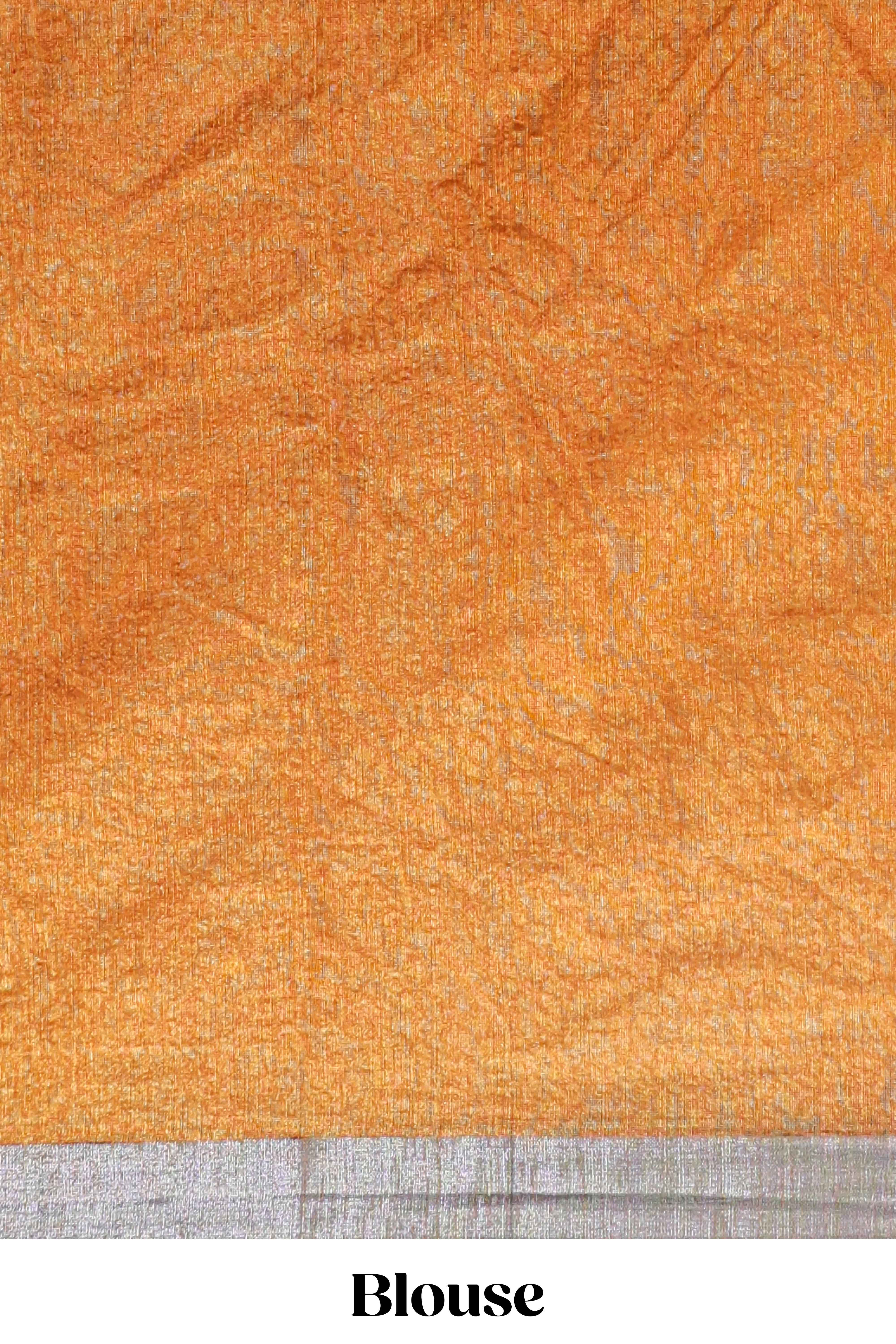 Mustard geometric design semi tussar saree with contrast border and matching blouse