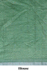 Green geometric design semi tussar saree with contrast border and matching blouse