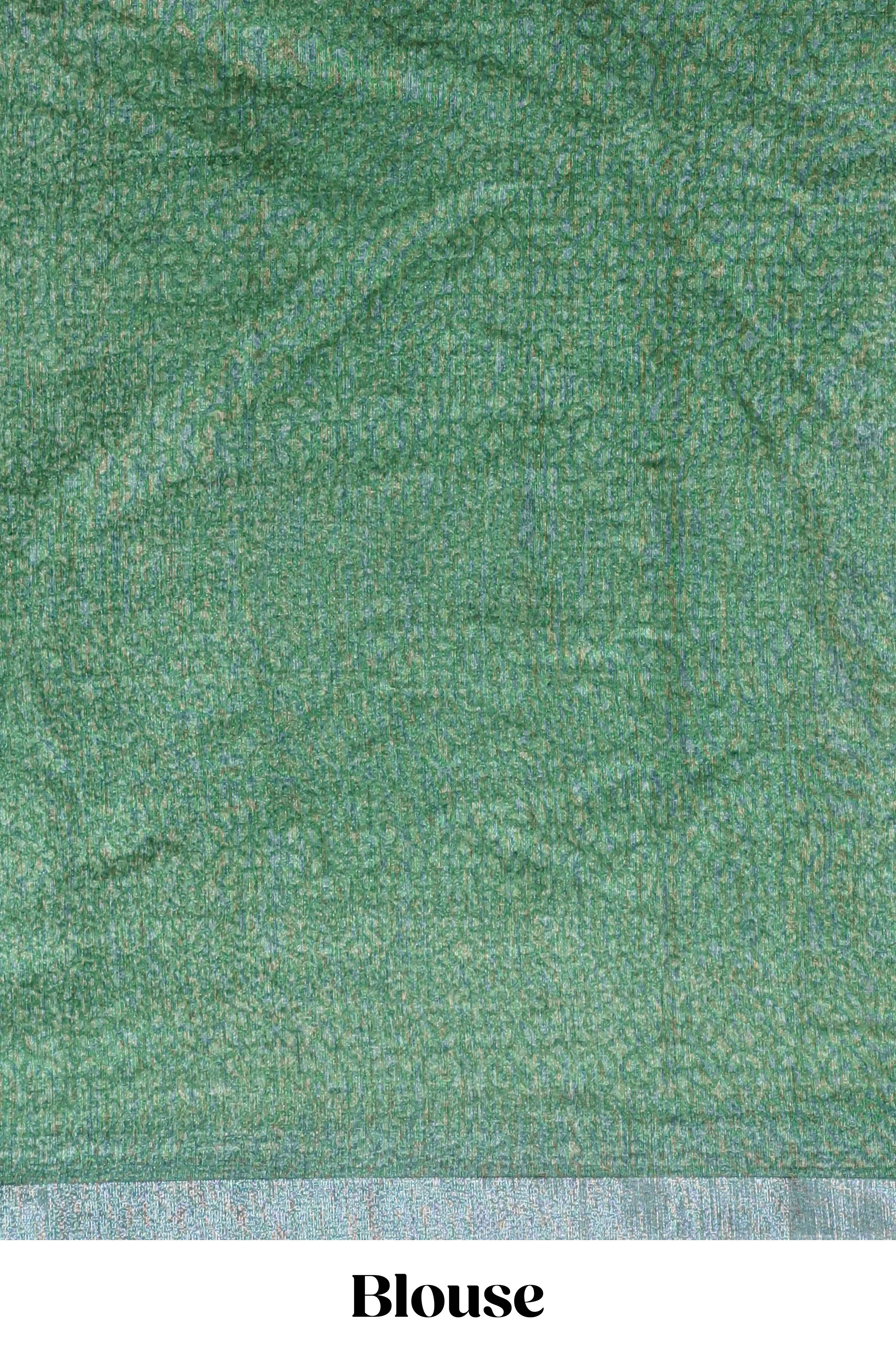 Green geometric design semi tussar saree with contrast border and matching blouse