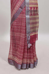 Onion pink geometric design semi tussar saree with contrast border and matching blouse