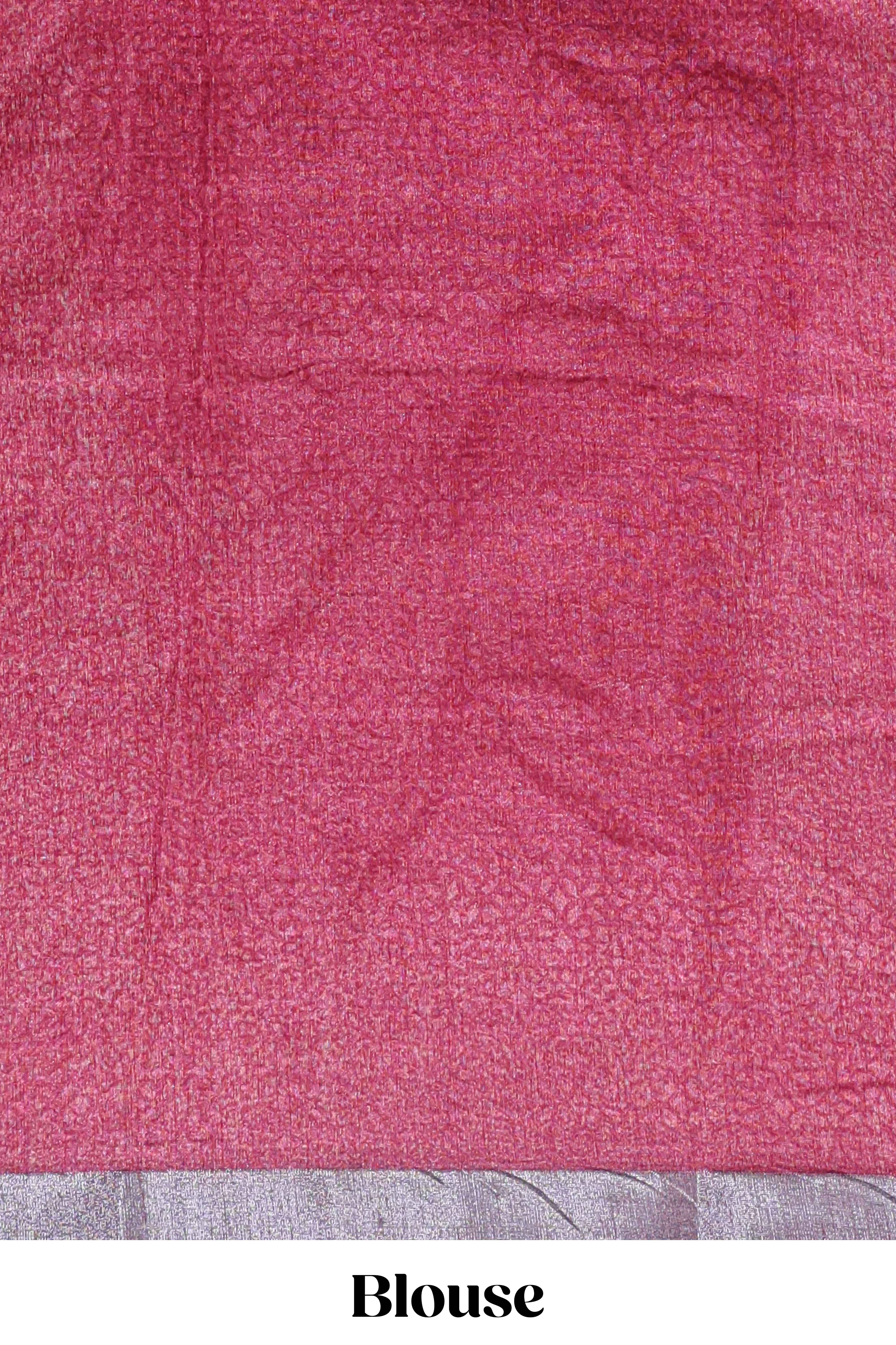 Onion pink geometric design semi tussar saree with contrast border and matching blouse