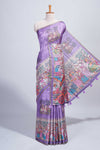 Lavender kalamkari style pattachitra storytelling motifs tussar saree with self border and matching blouse