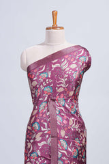 Maroon floral design tussar saree with self zari border and matching blouse