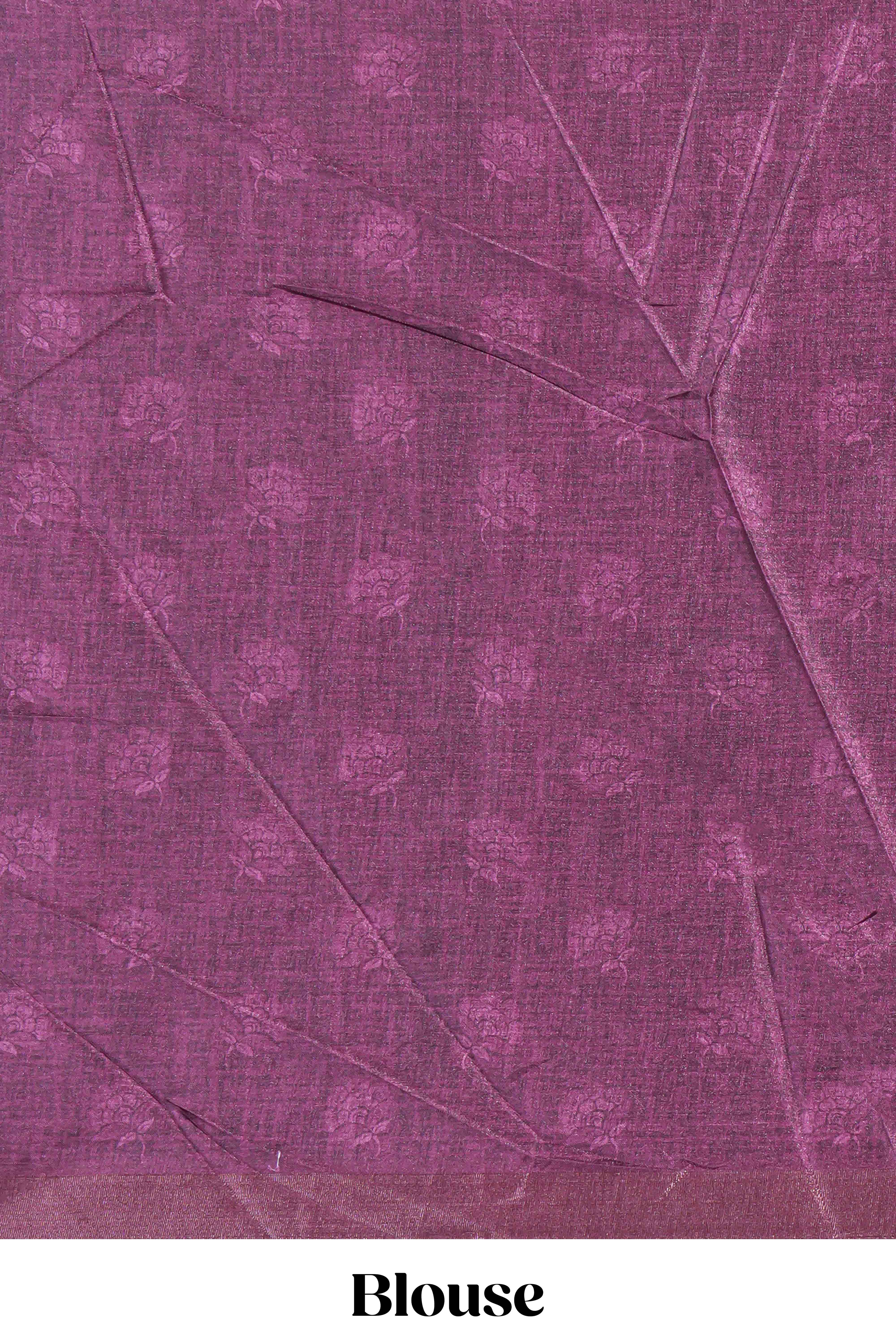 Maroon floral design tussar saree with self zari border and matching blouse