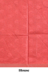 Red floral design tussar saree with self zari border and matching blouse