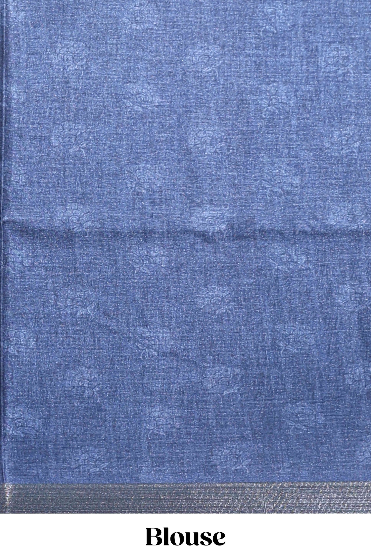 Blue floral design tussar saree with self zari border and matching blouse