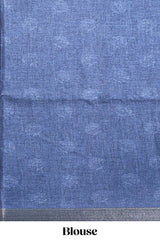 Blue floral design tussar saree with self zari border and matching blouse