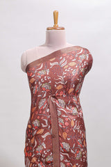 Brown floral design tussar saree with self zari border and matching blouse