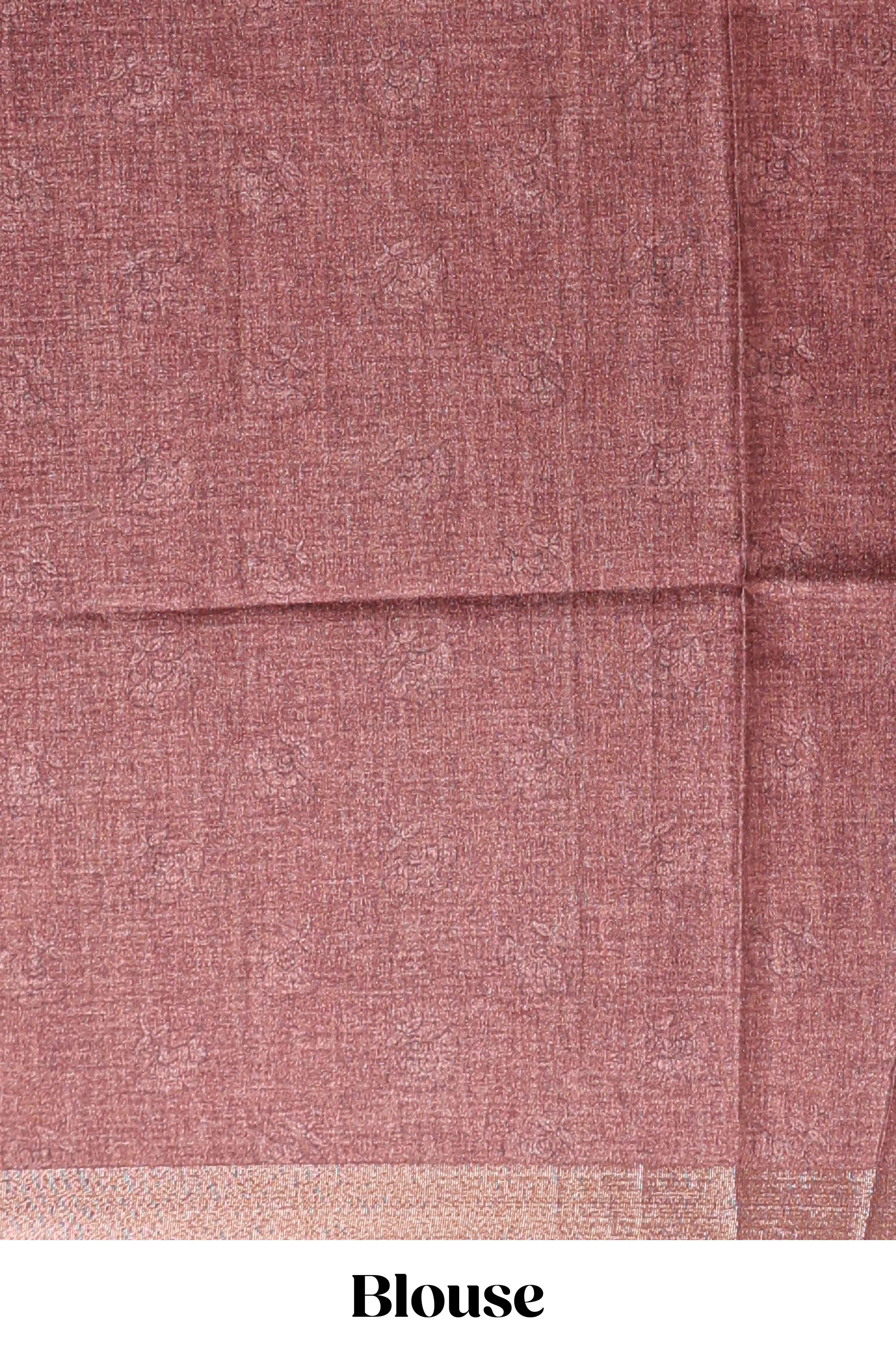 Brown floral design tussar saree with self zari border and matching blouse