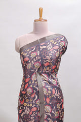Grey floral design tussar saree with self zari border and matching blouse