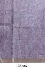 Grey floral design tussar saree with self zari border and matching blouse