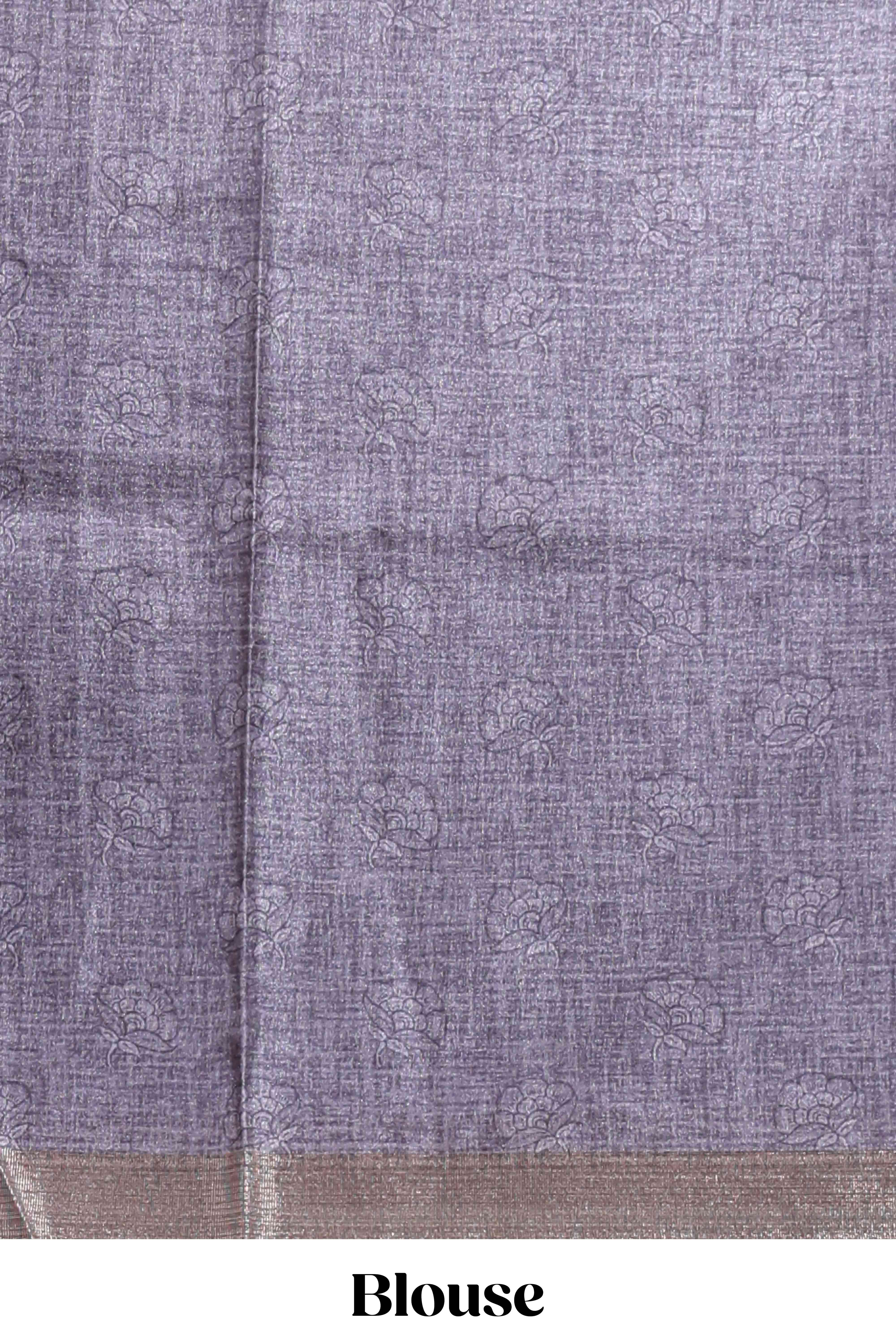 Grey floral design tussar saree with self zari border and matching blouse