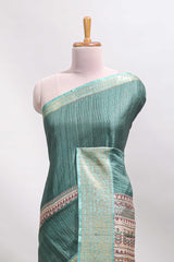 Green checked madhubani style tussar saree with contrast zari border and matching blouse