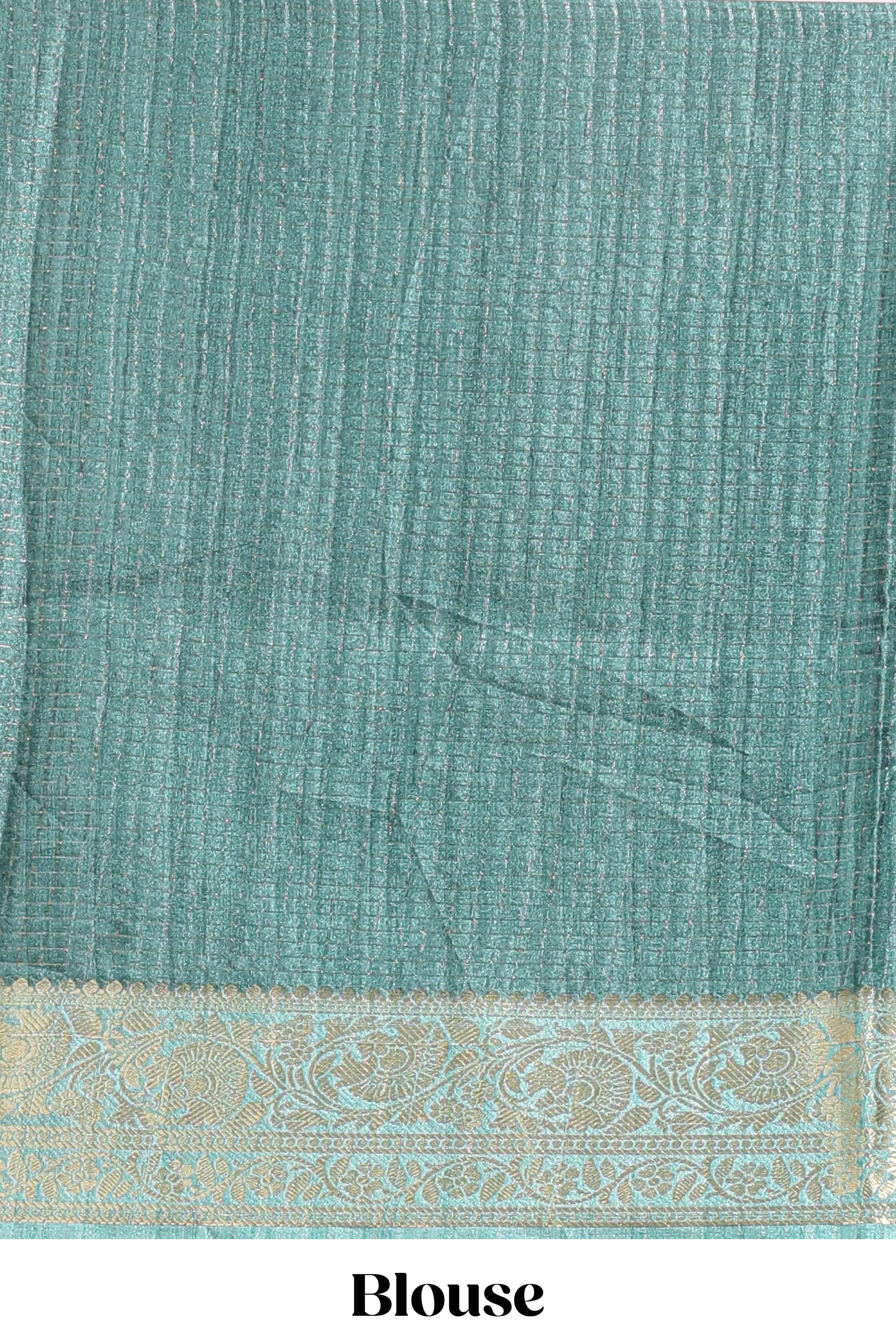 Green checked madhubani style tussar saree with contrast zari border and matching blouse