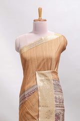 Sandal checked madhubani style tussar saree with contrast zari border and matching blouse