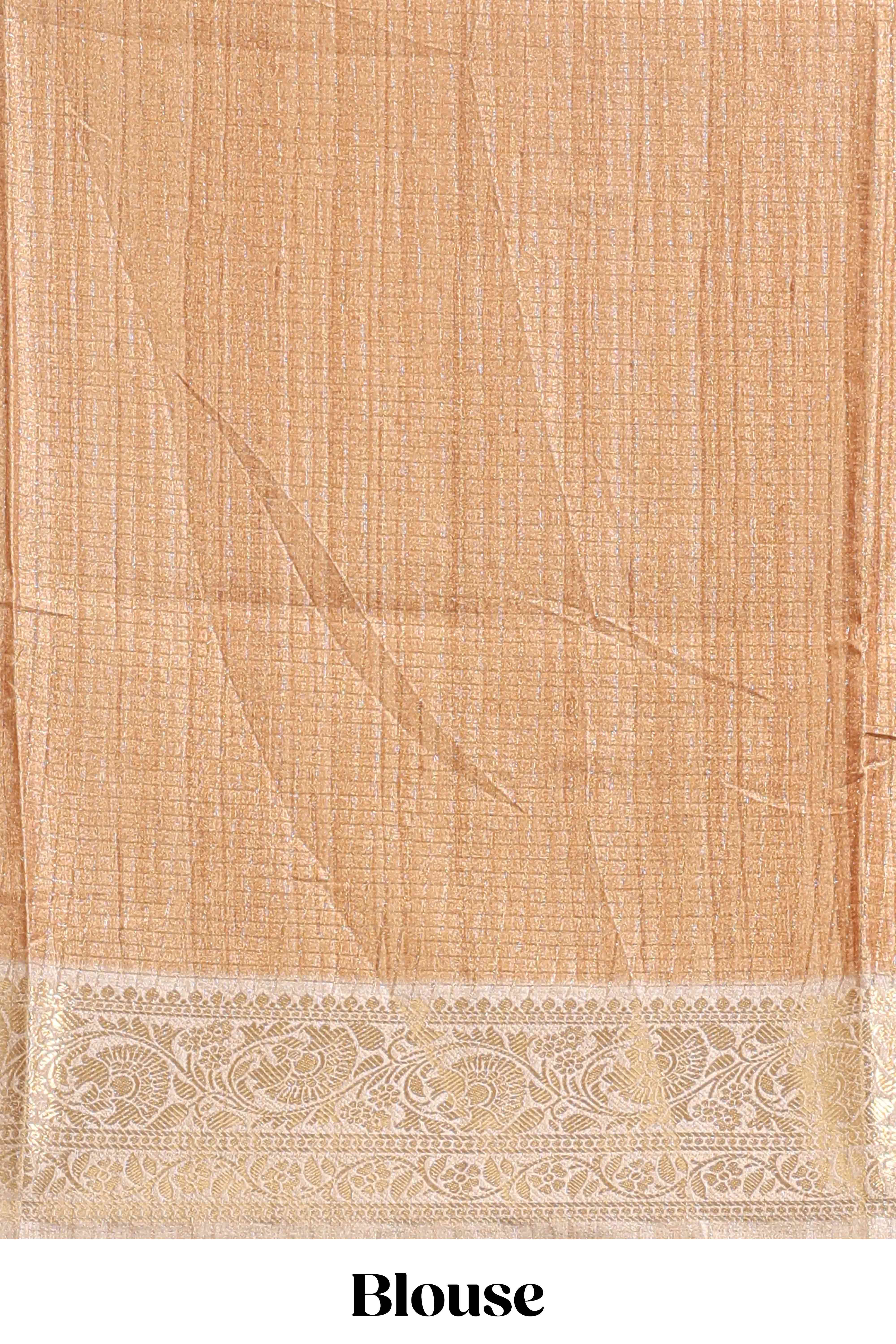 Sandal checked madhubani style tussar saree with contrast zari border and matching blouse