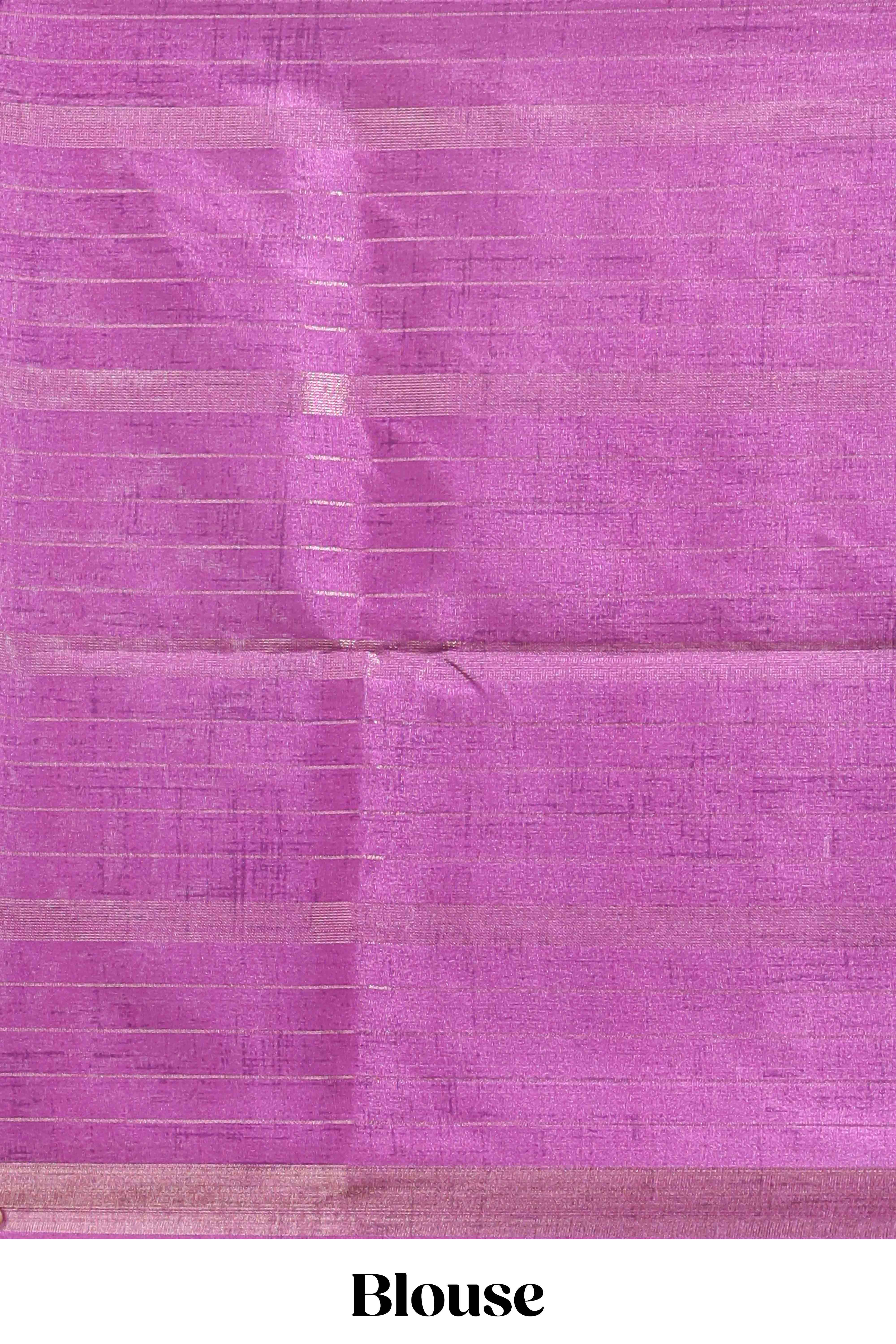 Multi color checked floral design tussar saree with contrast border and zari striped blouse