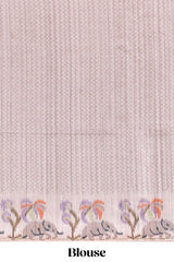 Beaver brown checked tussar saree with contrast ikkat style elephant and floral print border and printed pallu