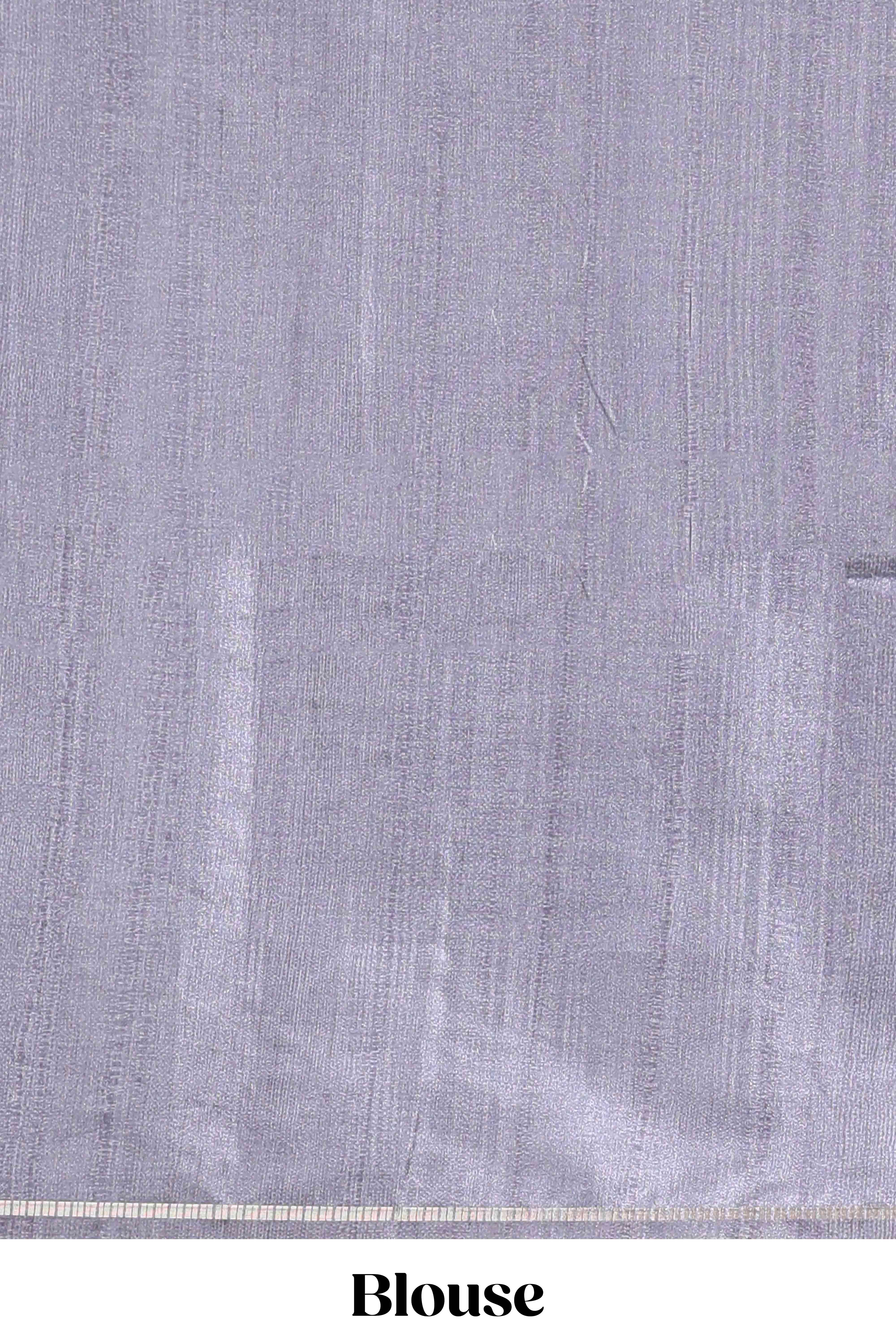 Grey checked tussar saree with contrast traditional elephant border and matching blouse