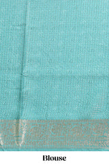 Cream & green dual shade checked peacock & floral design tussar saree with self zari border and matching blouse