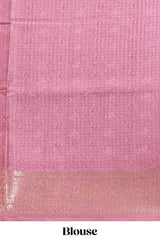 Cream & peach dual shade checked peacock & floral design tussar saree with self zari border and matching blouse