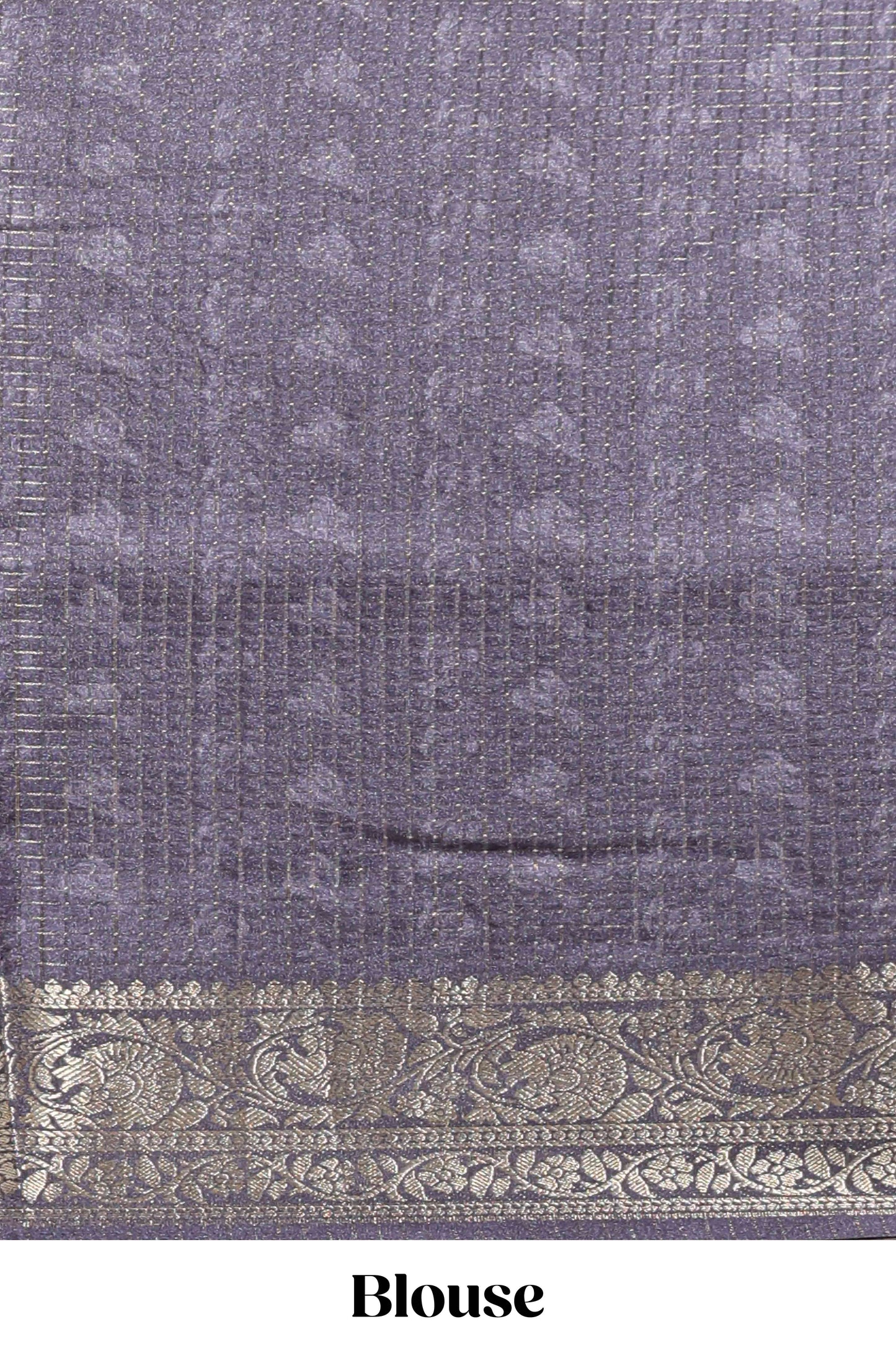 Cream & black dual shade checked peacock & floral design tussar saree with self zari border and matching blouse