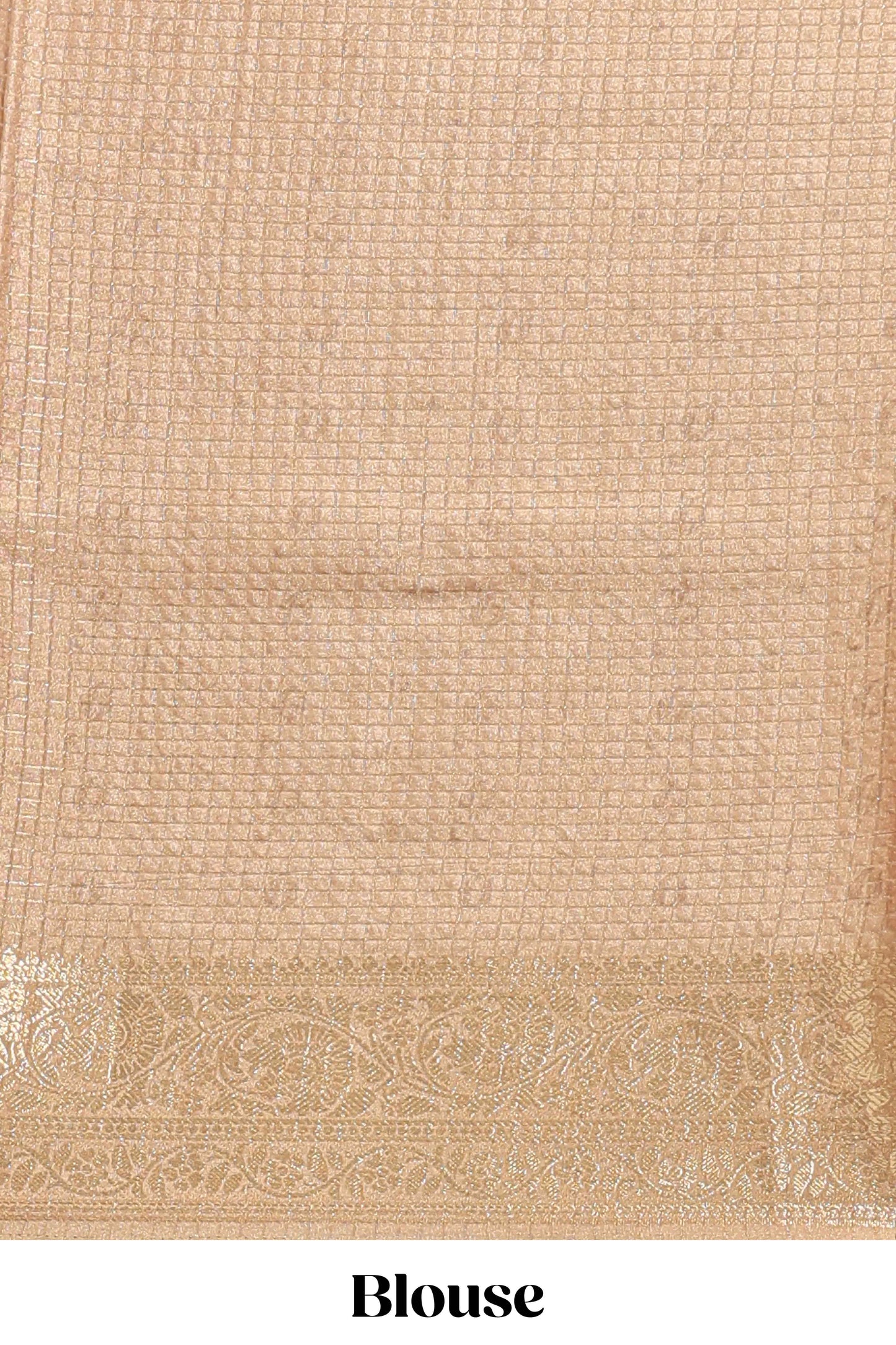 Cream & mustard dual shade checked peacock & floral design tussar saree with self zari border and matching blouse