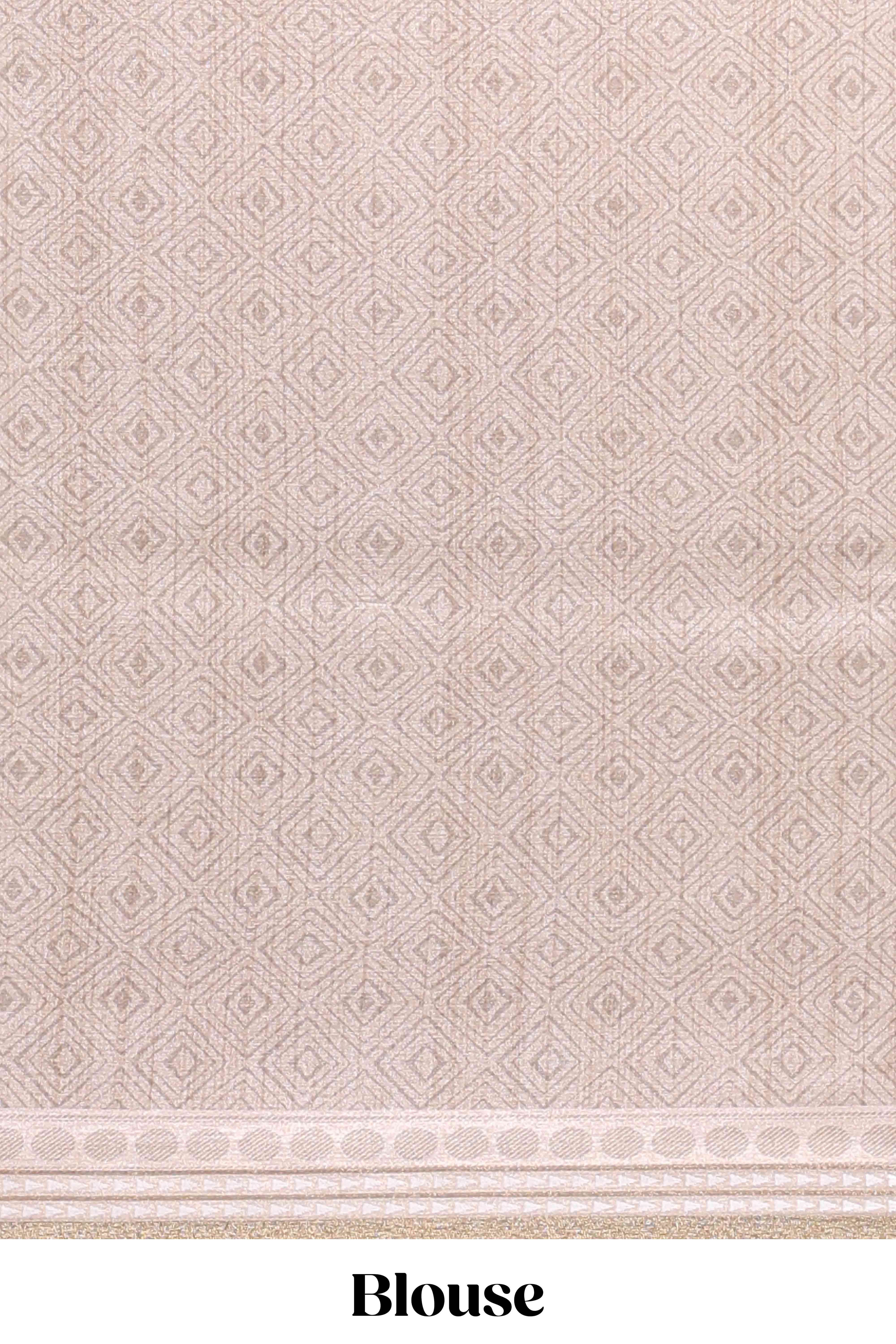 Beige geometric design tussar saree with self border and matching blouse