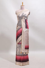 Beige geometric design tussar saree with self border and matching blouse