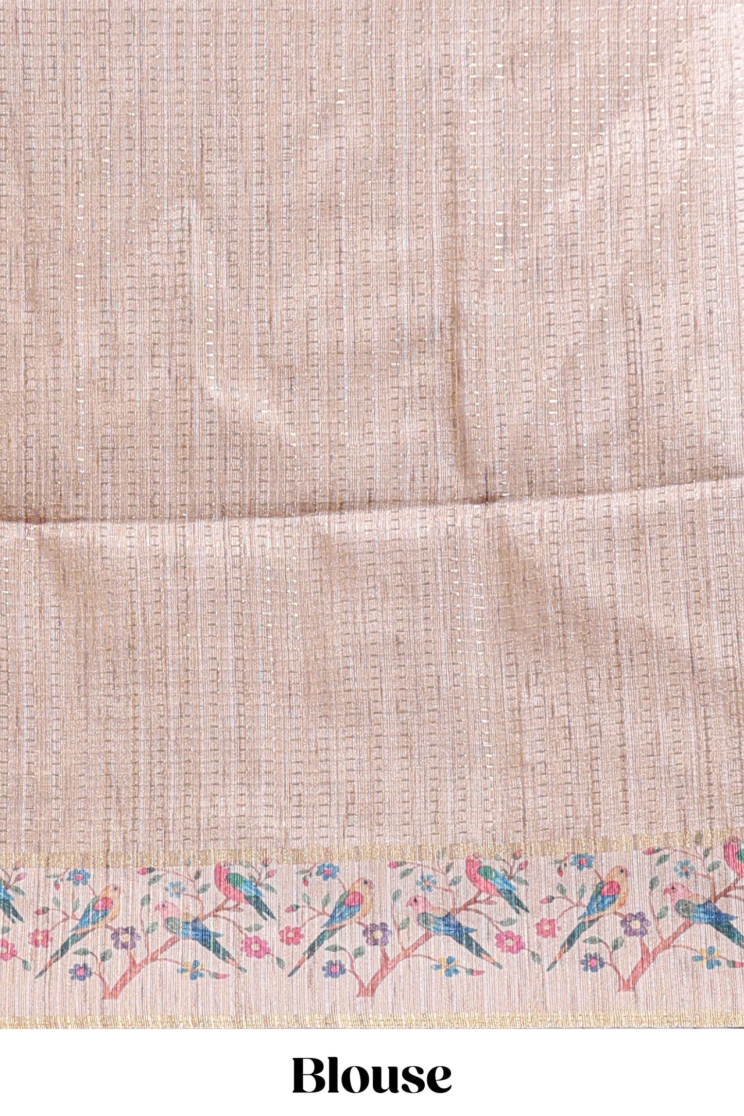 Sandal striped tussar saree with contrast birds & floral design border and floral printed blouse