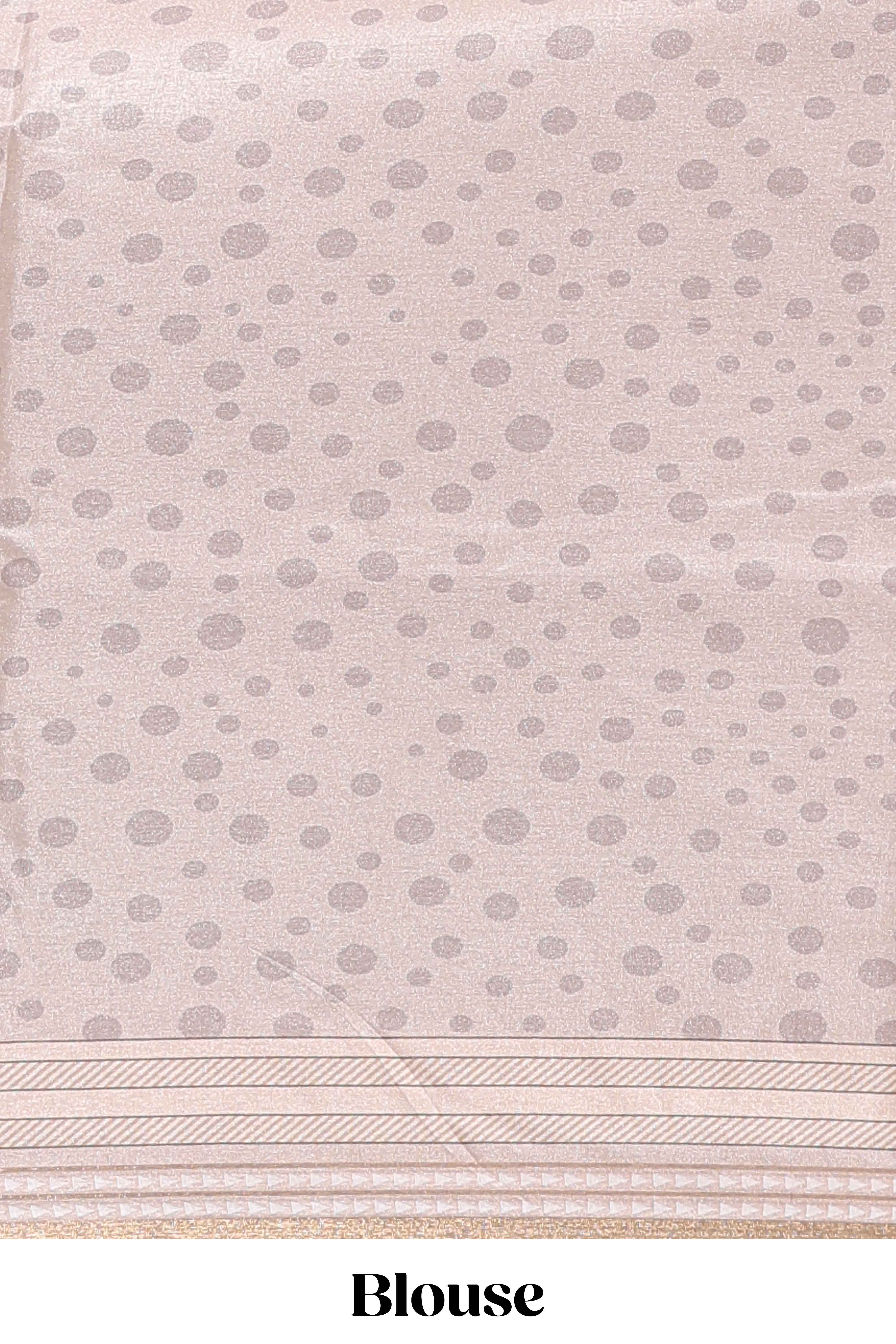 Beige geometric design tussar saree with self border and matching blouse
