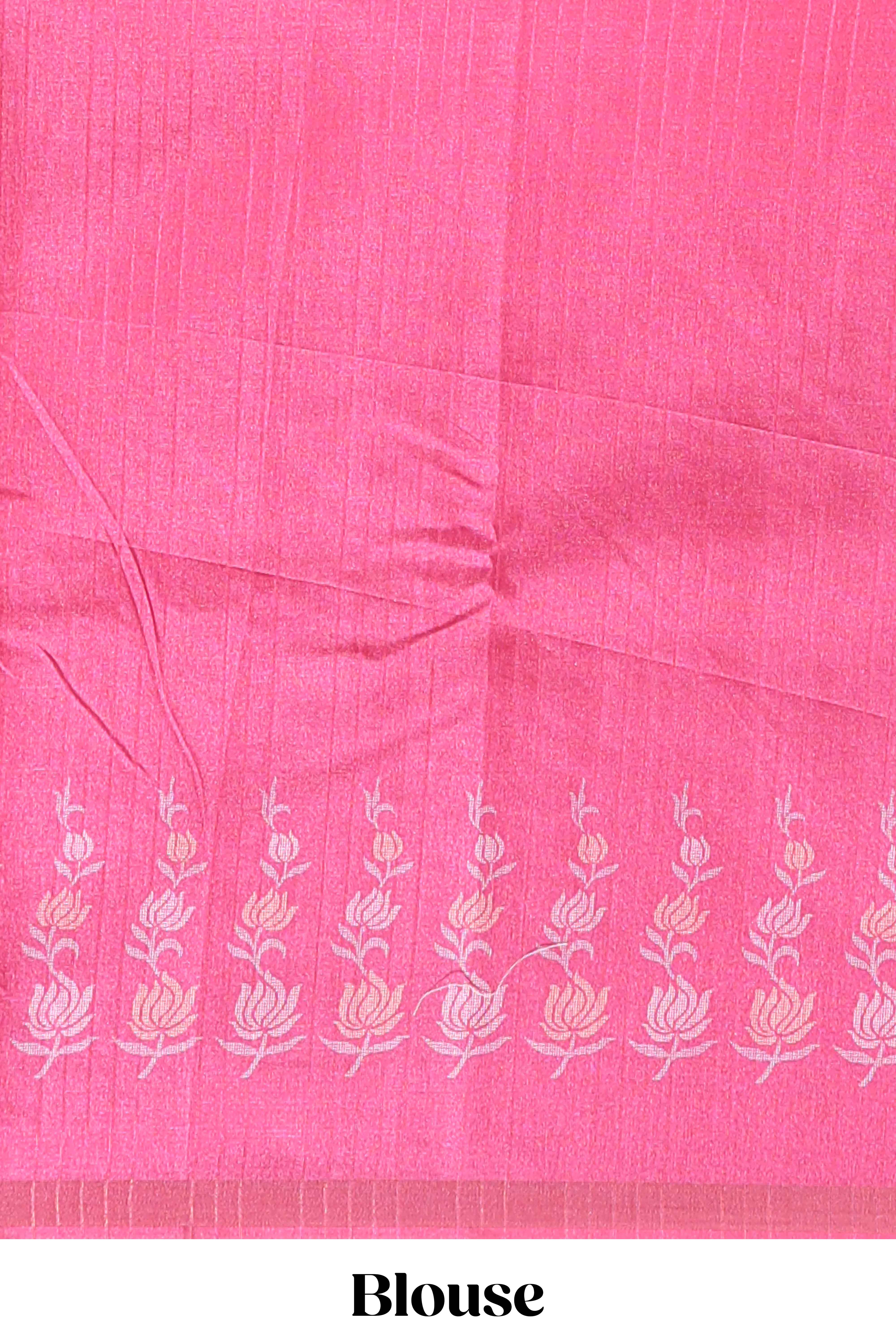 Beige striped floral motifs tussar saree with contrast floral print border and printed pallu