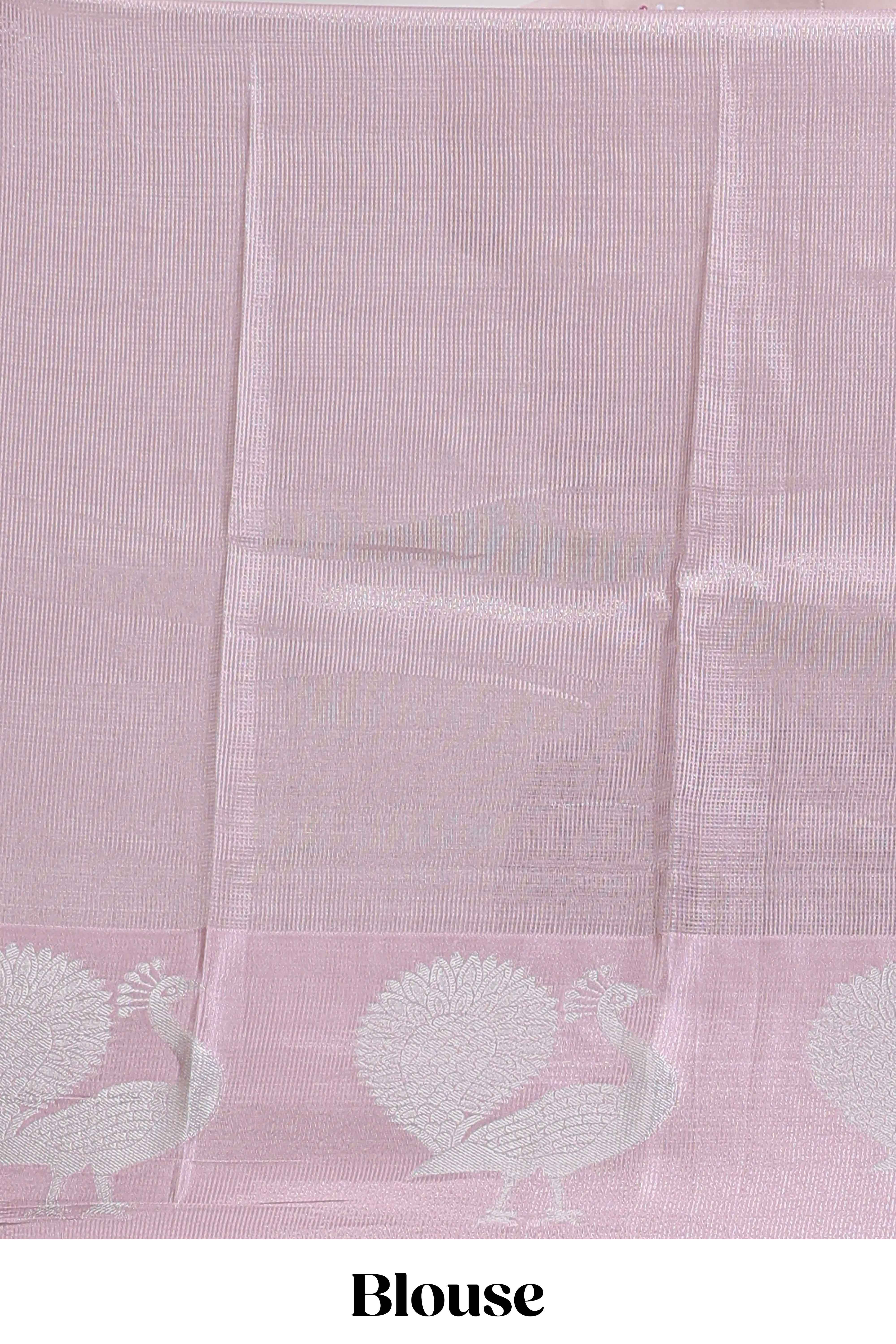 Black floral design tussar saree with contrast peacock design zari border and blouse