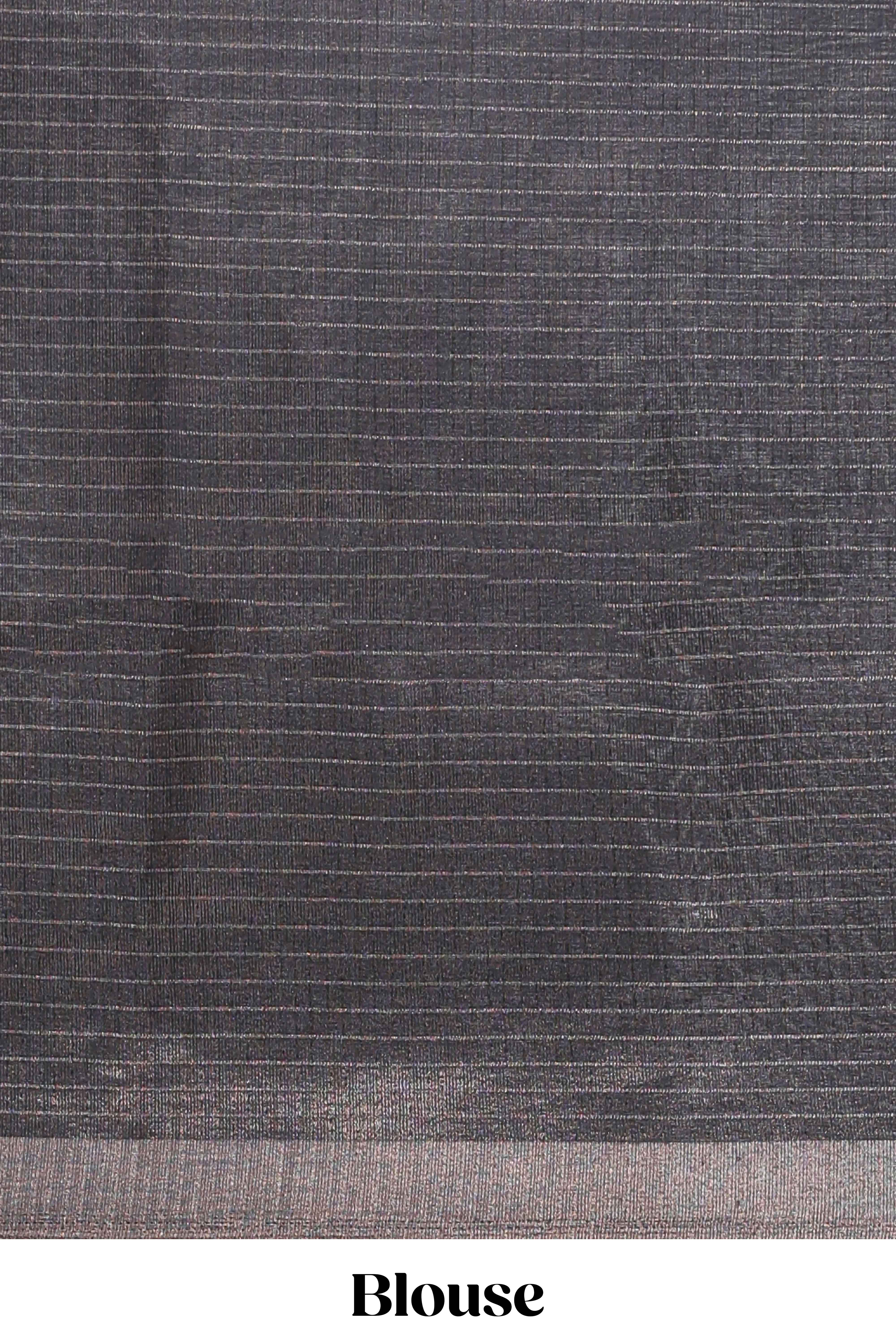 Black checked tussar saree with self zari border and matching striped blouse