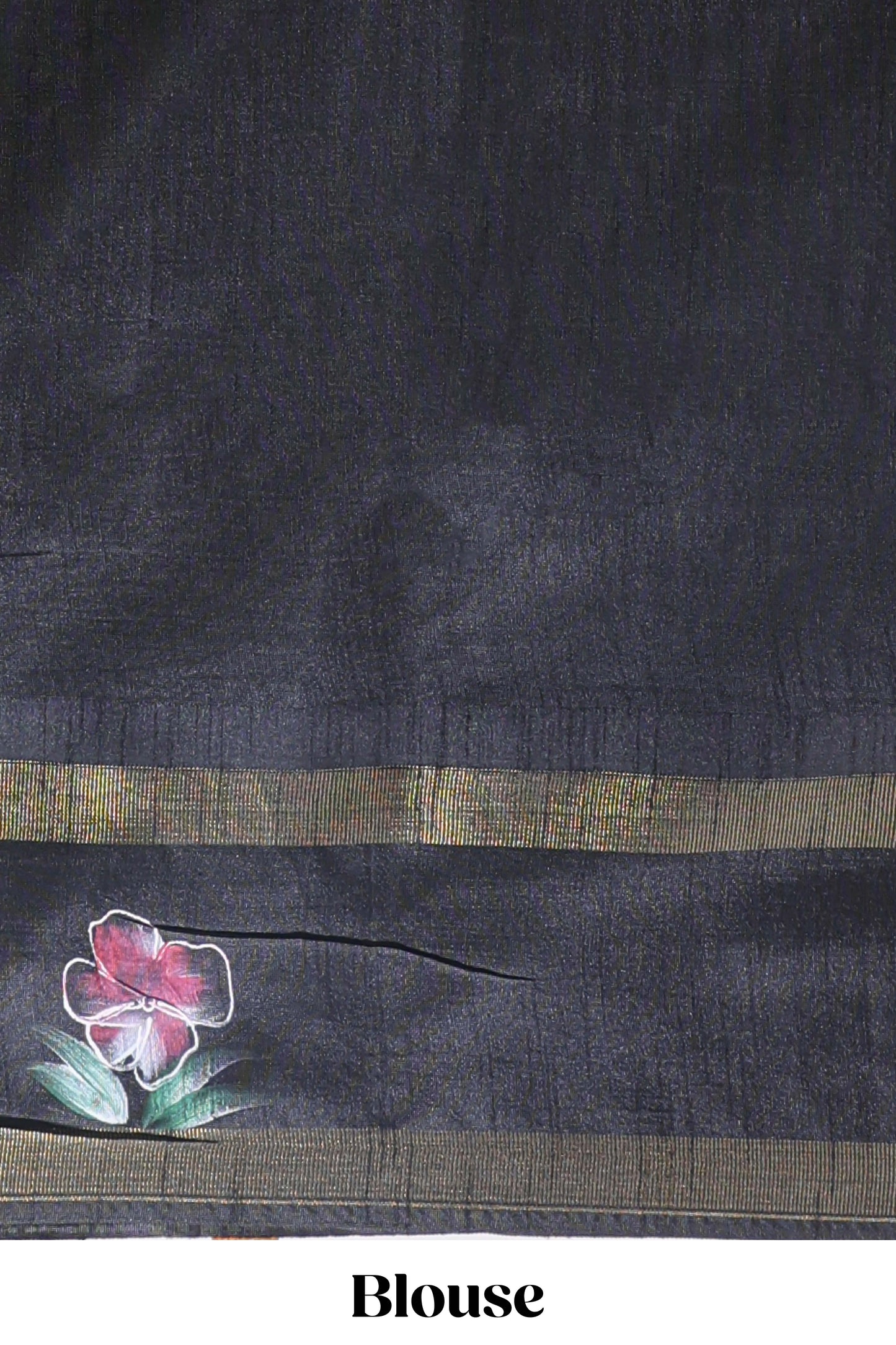 Grey zari design tussar saree with contrast floral print border and blouse