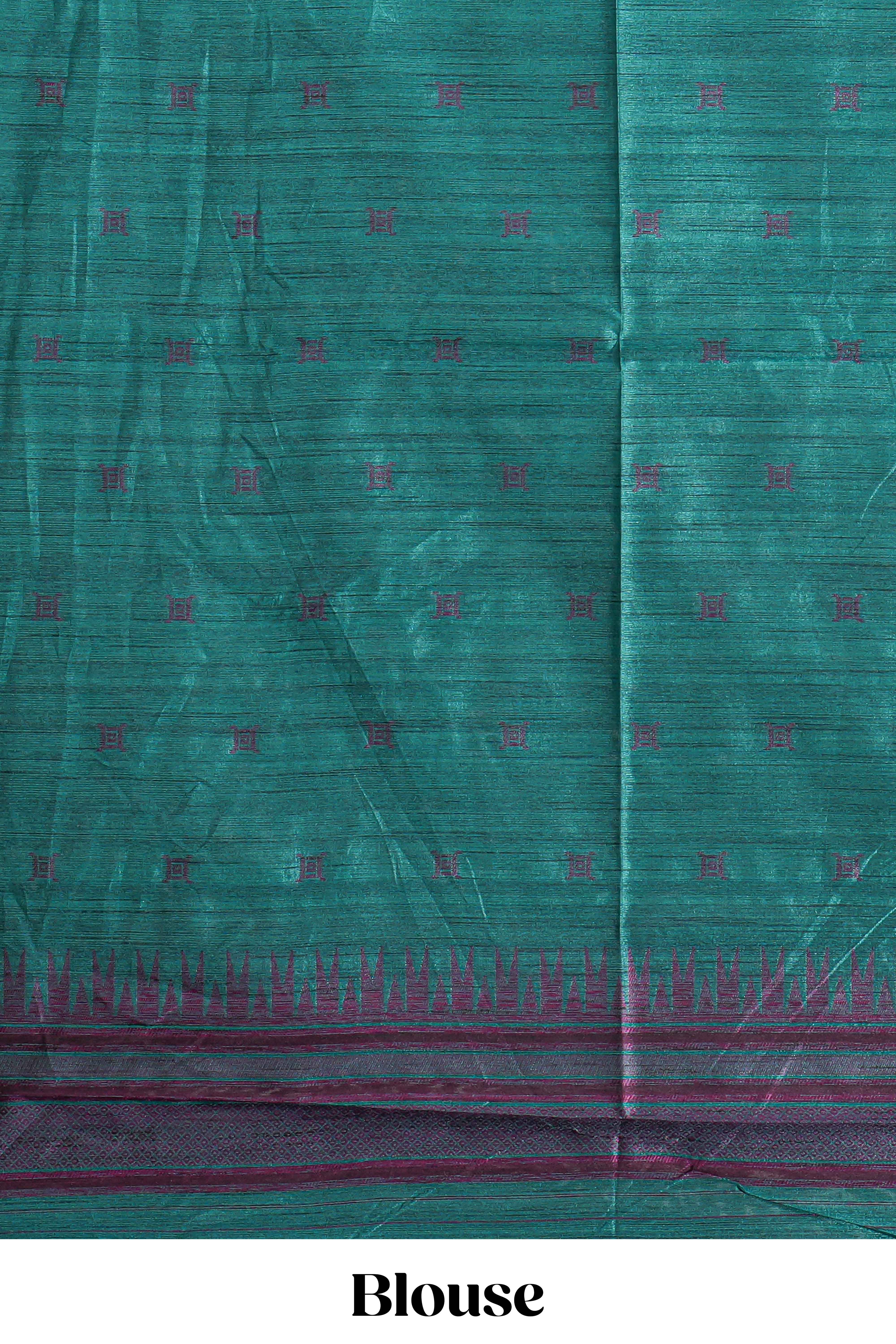 Purple plain semi tussar saree with contrast geometric border and motifs blouse