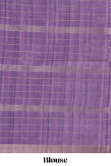 Green checked semi tussar saree with contrast border and striped blouse