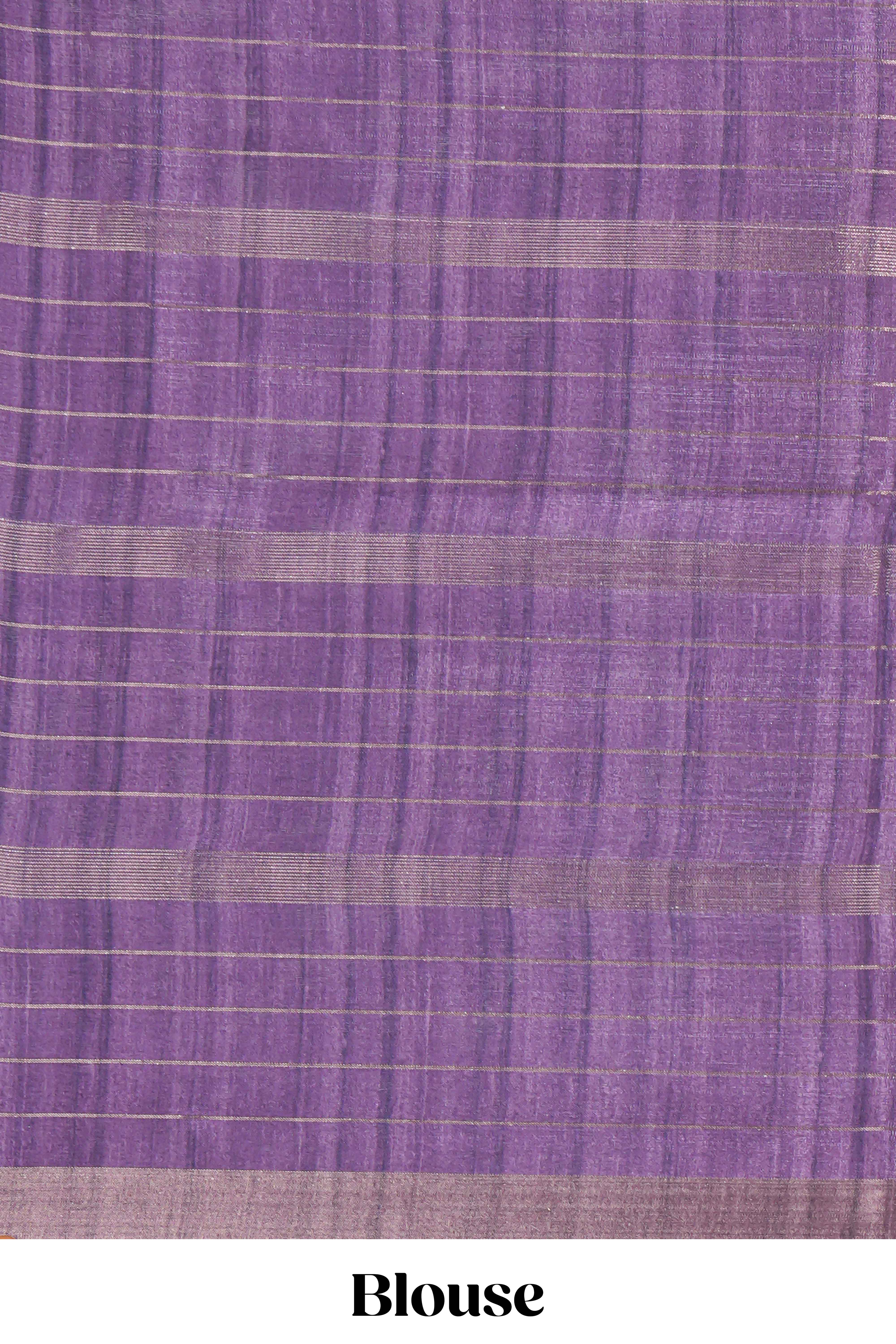 Green checked semi tussar saree with contrast border and striped blouse