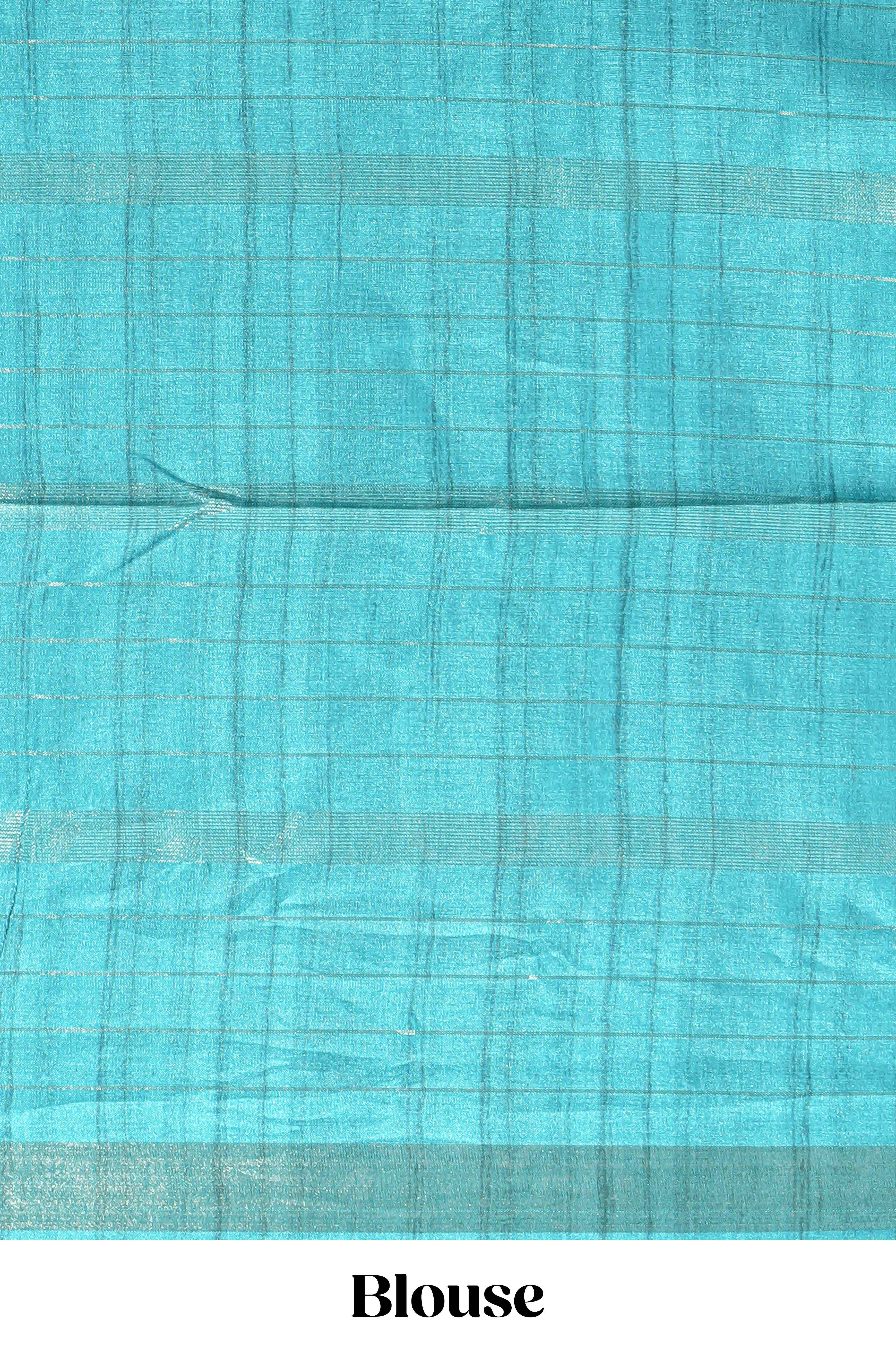 Orange checked semi tussar saree with contrast border and striped blouse