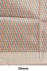 Brown plain semi tussar saree with self border and contrast printed blouse