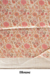 Maroon plain semi tussar saree with self border and contrast printed blouse