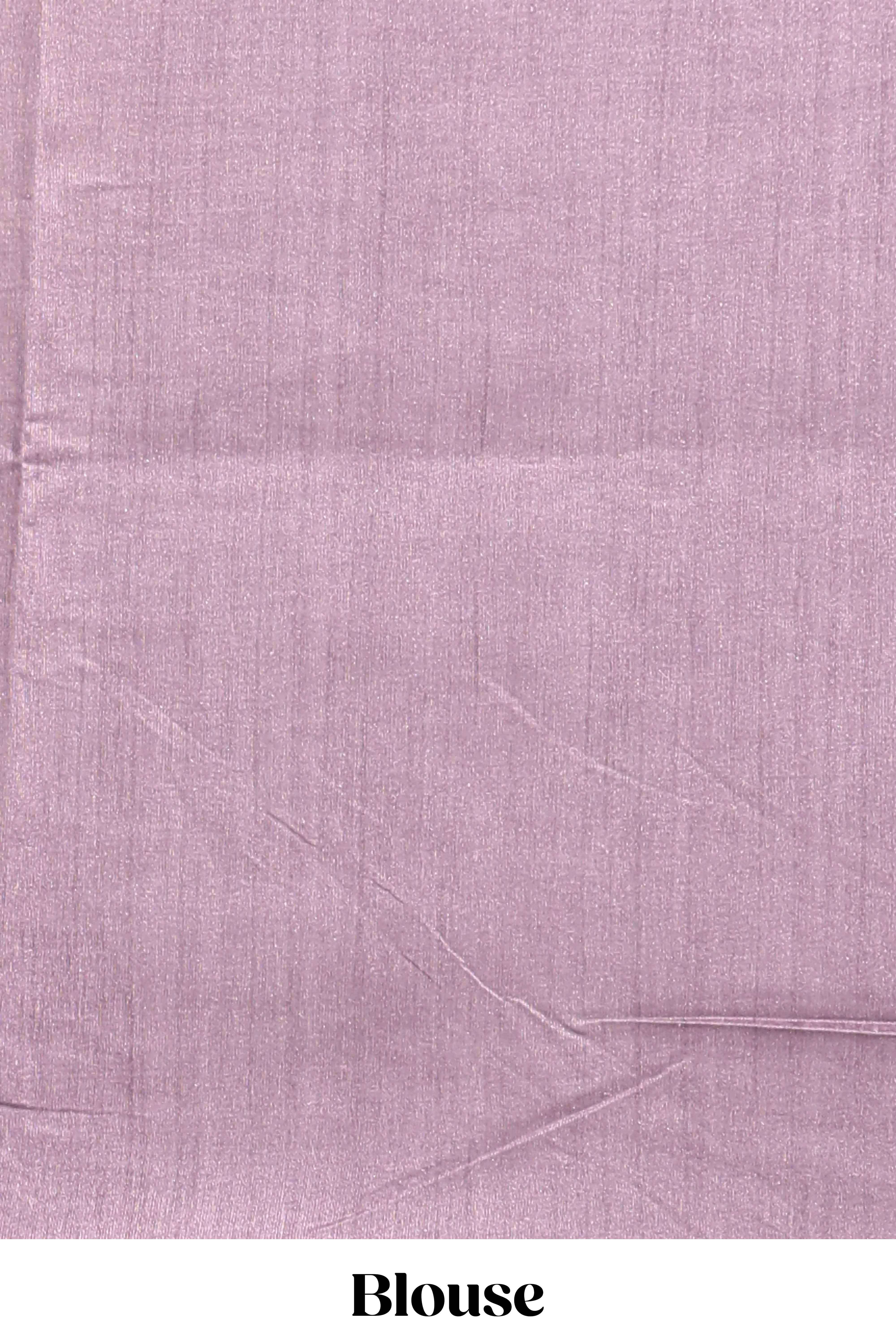 Borderless mauve floral design semi tussar saree with self pallu and blouse
