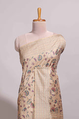 Sandal floral design semi tussar saree with self border and contrast floral printed blouse