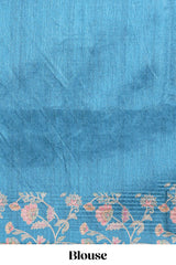 Sandal floral design semi tussar saree with self border and contrast floral printed blouse