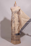 Sandal floral vines design semi tussar saree with self border and contrast printed blouse