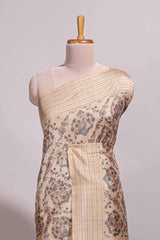 Sandal floral vines design semi tussar saree with self border and contrast printed blouse