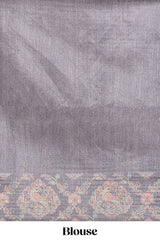 Sandal floral vines design semi tussar saree with self border and contrast printed blouse